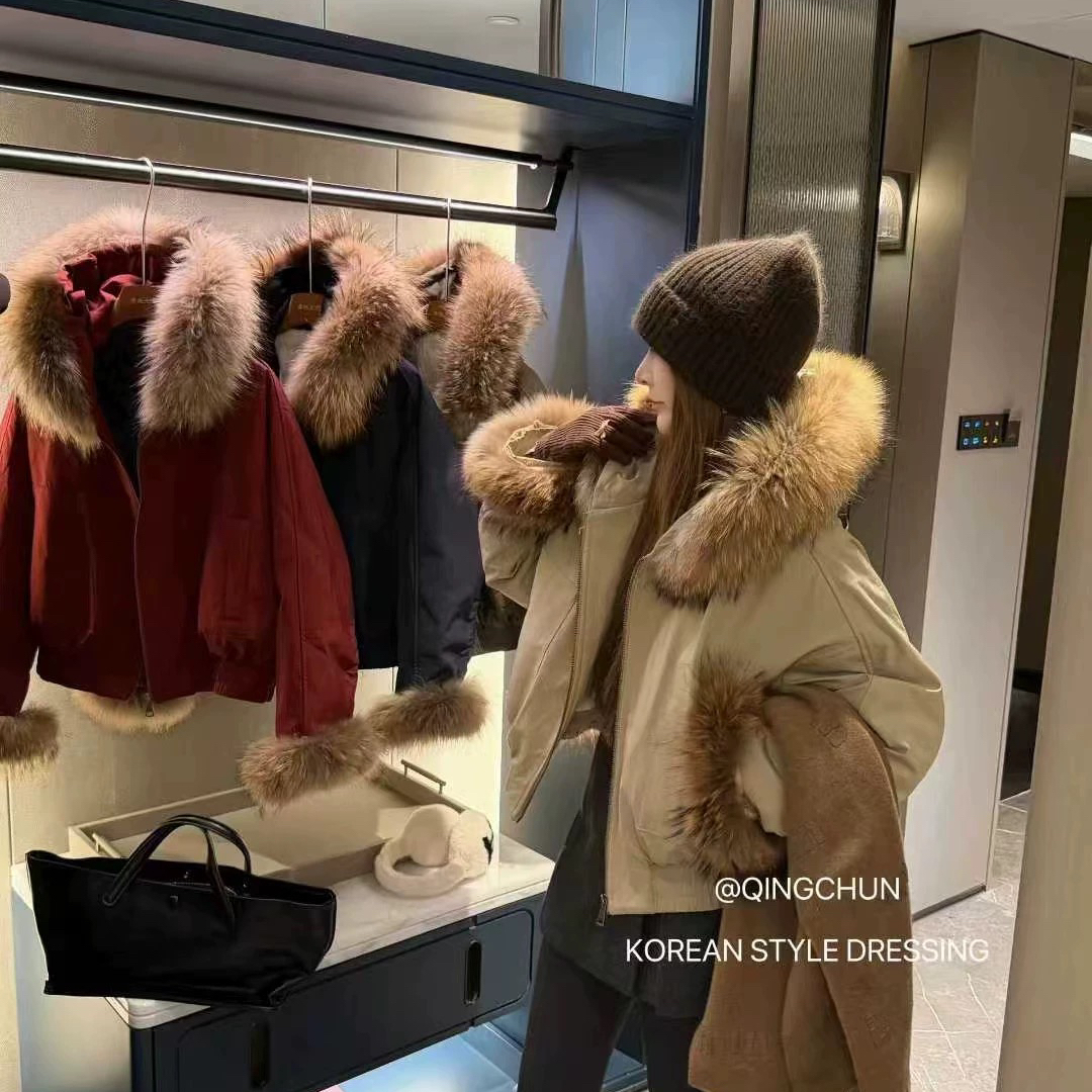 多多搭宽松休闲显瘦保暖羽绒服外套(配可拆真貉子毛领)YS6-884