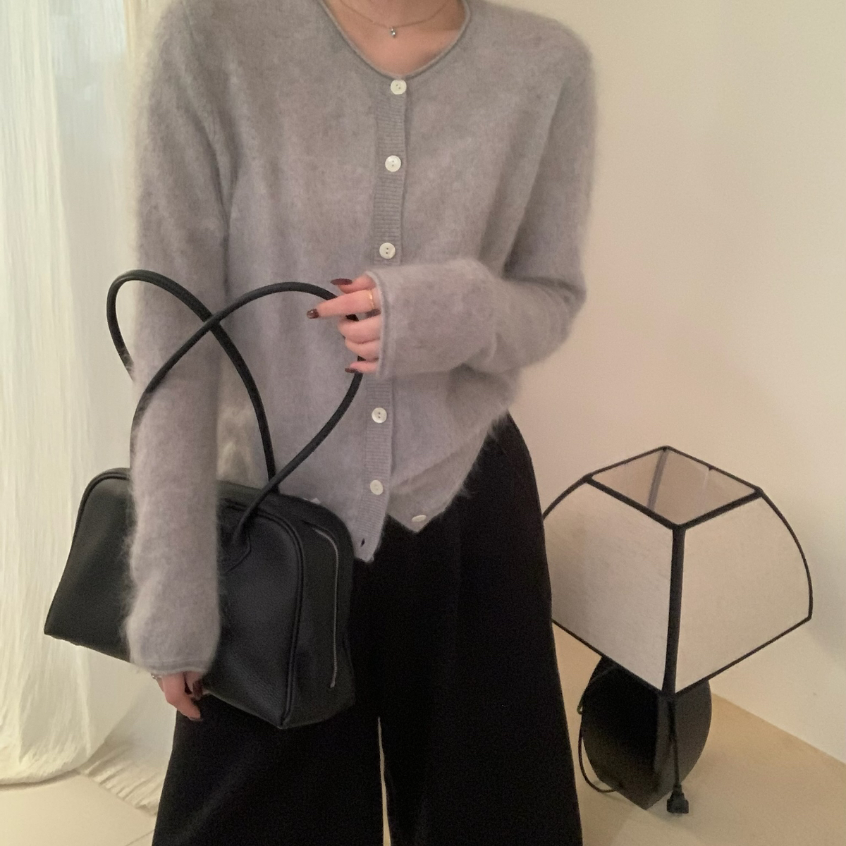 多多-山羊绒拉毛圆领卷边开衫韩系休闲羊绒衫(含100山羊绒)18906