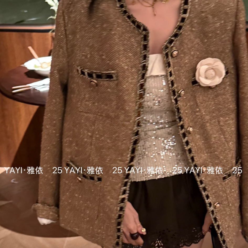 多多复古美拉德羽绒小香风保暖羽绒服外套(配胸针)3579羽绒