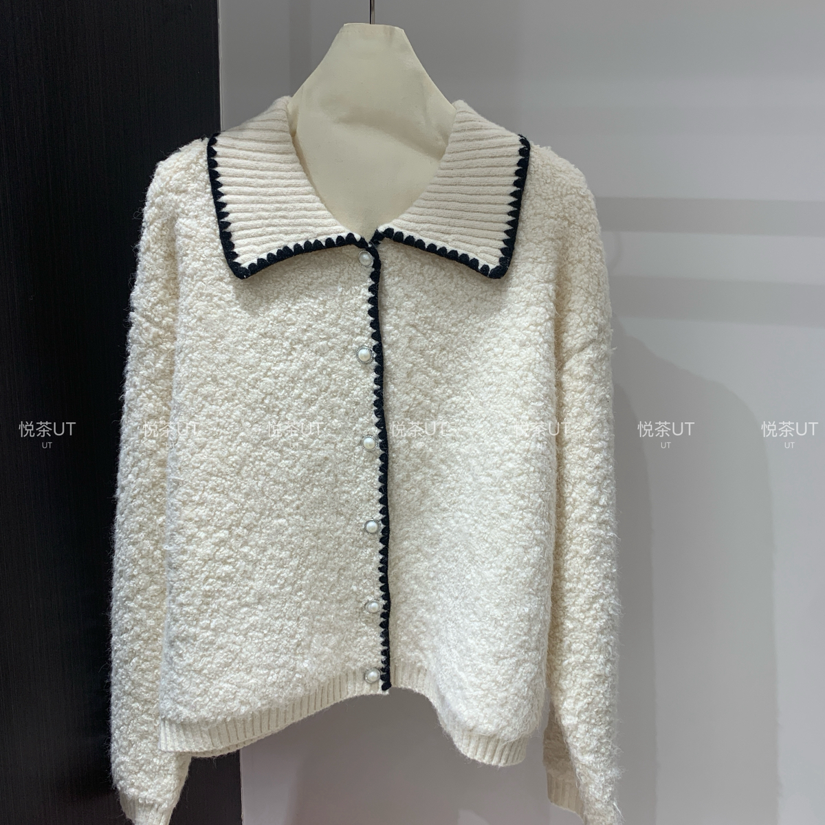 多多设计糯翻领韩系慵懒百搭针织开衫(含30.4绵羊毛)yc640