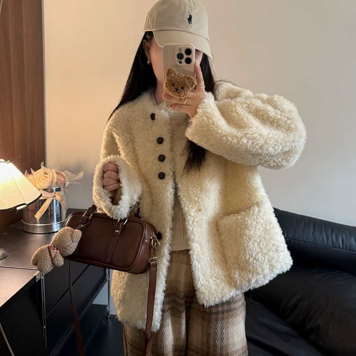 多多设计懒颗粒羊剪绒皮毛一体年轻款羊毛外套(含100绵羊毛)LM01