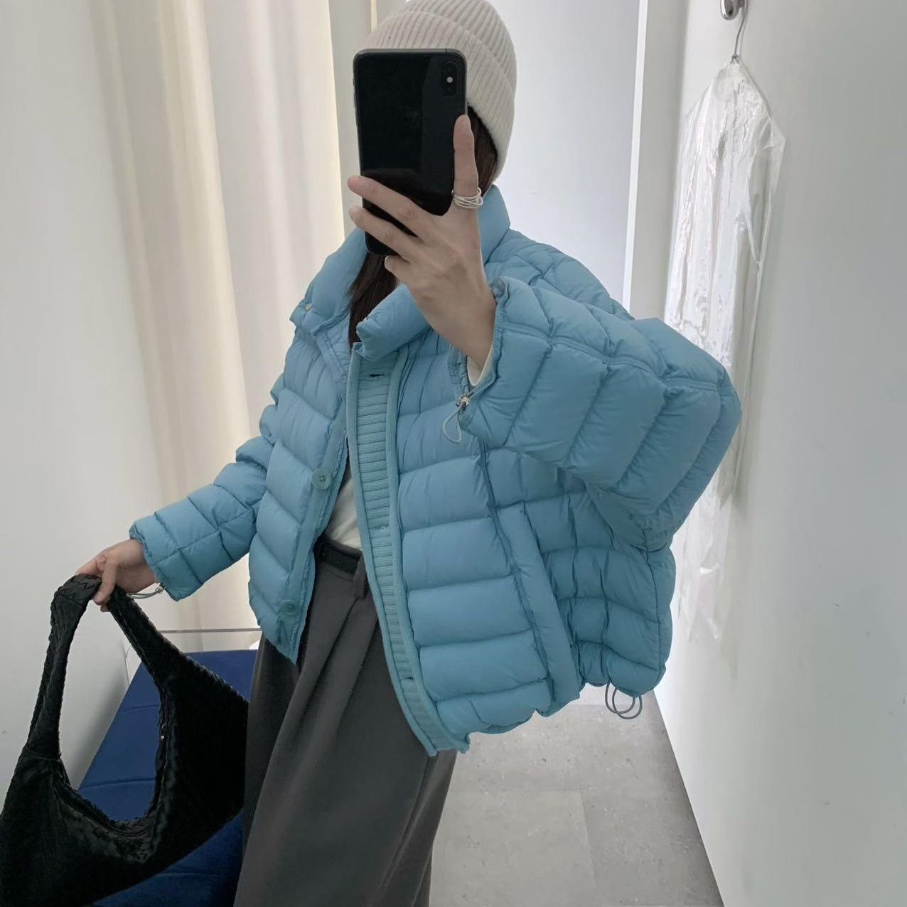 多多冬上新2025新款拼接针织排骨轻薄保暖羽绒服外套j806