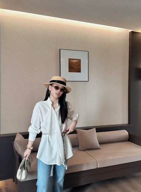 多多设计26年春款法式复古风翻领长袖衬衫(配腰绳)36824