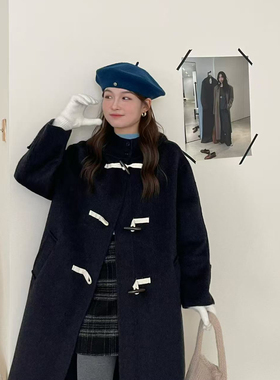 多多店风减龄牛角扣长款澳毛大衣羊毛外套(含100澳毛)27606-1