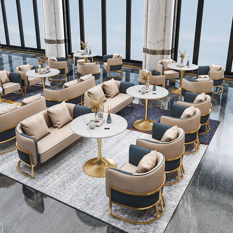 轻奢岩板洽谈桌椅组合奶茶店咖啡厅清吧酒吧售楼处接待区卡座沙发