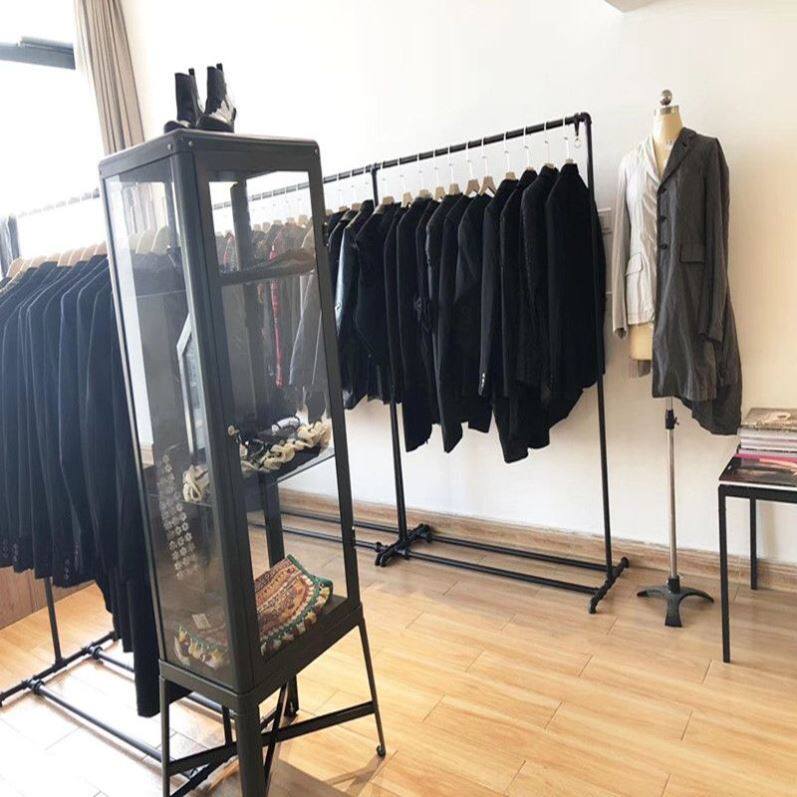 简易水管晾衣架服装落地龙门架镀锌单杆挂衣架加厚服装复古展示架