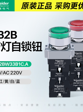 施耐德带灯按钮自锁定LED灯开关XB2BW34B2C.A按锁定保持式红色NC