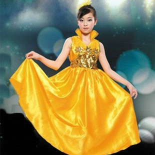 六一女童孔雀舞表演服礼服民族舞服现代舞大型晚会服装主持人裙子