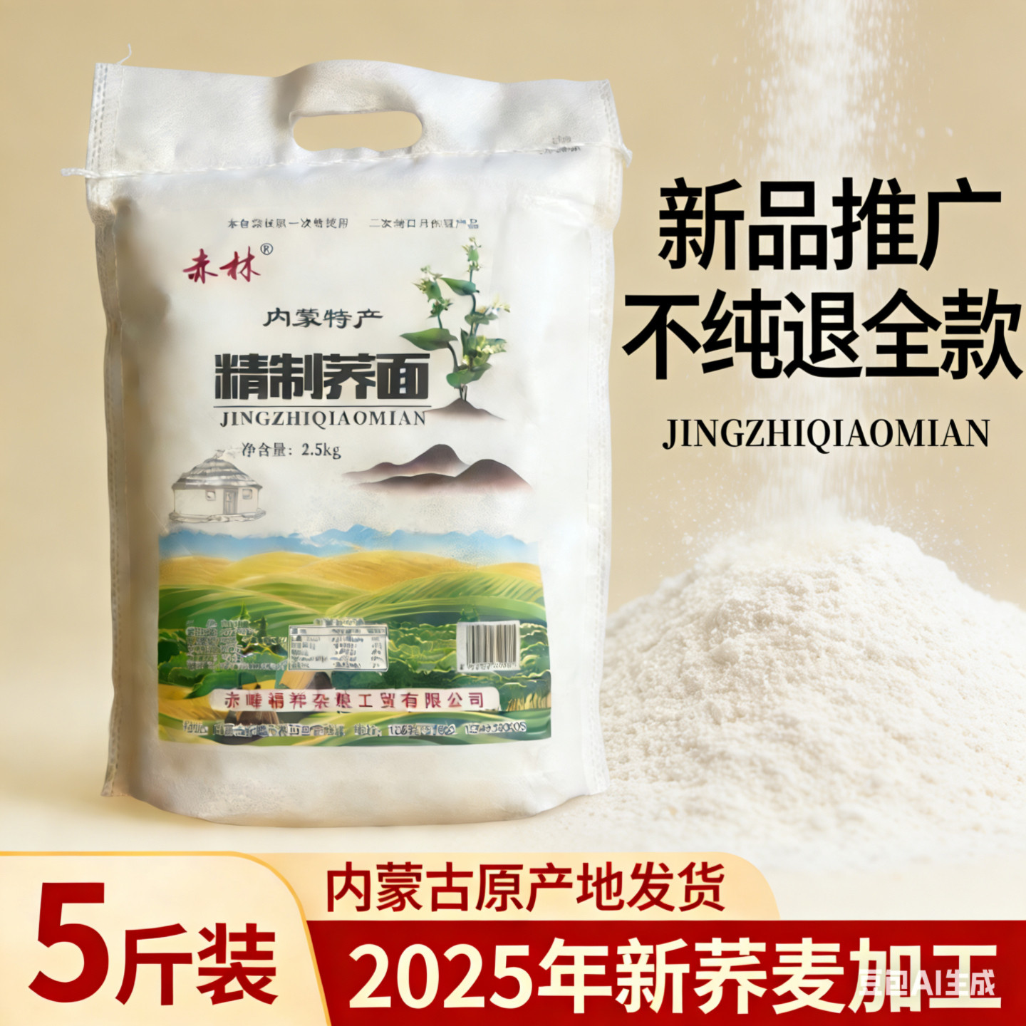 林西精制荞面5斤新加工荞麦面粉赤峰特产现磨荞麦血肠面压饸饹面