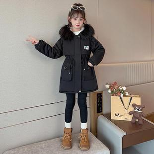 女童派克服冬季加厚外套2025新款儿童装洋气中长款棉衣小女孩棉袄
