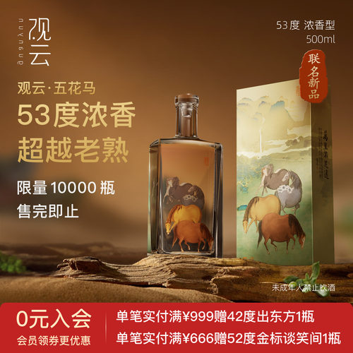 观云五花马浓香型白酒53度500ml2瓶自饮艺术家联名款6瓶收藏送礼