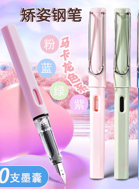 马卡龙正姿钢笔小学生三五年级练字矫正握姿儿童成人通用书法初学者可替换墨囊吸墨男女孩ef明尖晶蓝黑钢笔