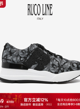 Ruco Line如卡莱复古印花跑鞋女新款增高轻便运动休闲鞋6cm增高鞋