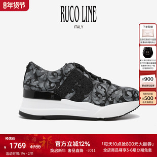 Ruco Line如卡莱复古印花跑鞋女新款增高轻便运动休闲鞋6cm增高鞋