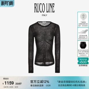 打底衫 压褶黑色紧身轻薄修身 女上衣 Line如卡莱新款 Ruco