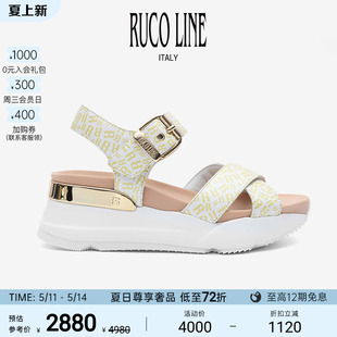 Line如卡莱真皮女鞋 Ruco 线上专享 山羊皮革厚底增高休闲凉鞋