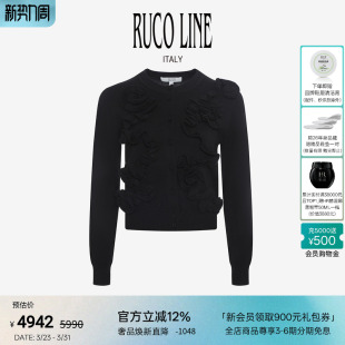 针织外套女立体花卉圆领针织衫 秋冬新款 上衣 Line如卡莱 Ruco