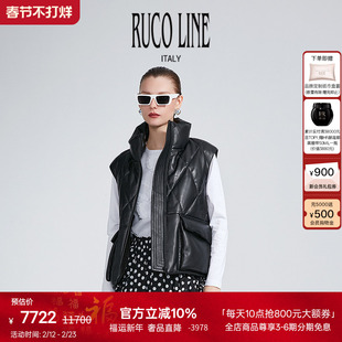 Ruco Line如卡莱 黑色羊皮革女士立领羽绒马甲百搭商场同款