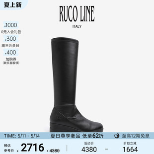 长筒靴厚底鞋 LINE如卡莱黑色纯皮高跟高筒不过膝长靴女时尚 RUCO