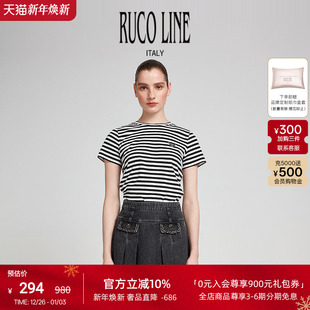 条纹上衣短袖 Line如卡莱经典 Ruco 字母休闲T恤女 棉