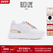 Line如卡莱意大利彩色鞋 带牛皮革跑鞋 厚底运动鞋 Ruco 女6cm增高鞋