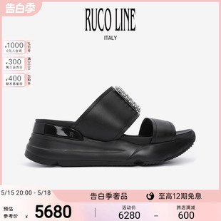 外穿女商场同款 Ruco Line如卡莱意大利新款 厚底水钻方扣凉拖鞋