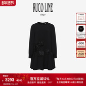 黑色显瘦连衣裙立体花朵女士商场同款 Ruco Line如卡莱新款
