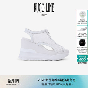 Line Ruco 26夏法式 蕾丝鱼嘴凉鞋 10.5cm 女坡跟厚底增高鞋 新品