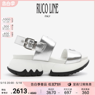 Ruco Line如卡莱水钻真皮凉鞋 线上专享 女露趾平底休闲凉拖鞋