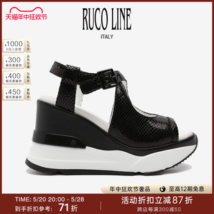 Ruco Line如卡莱蛇纹坡跟凉鞋 线上专享 女鱼嘴露趾休闲女鞋