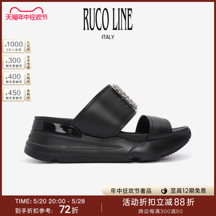 外穿女商场同款 Ruco Line如卡莱意大利新款 厚底水钻方扣凉拖鞋