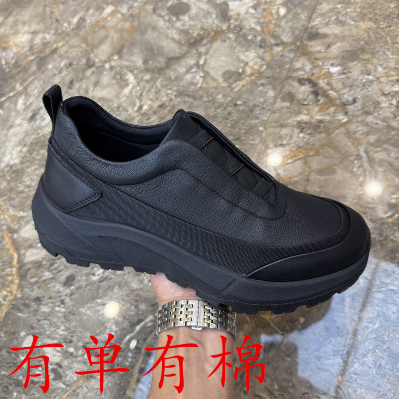 广州真皮男士黑色厚底潮鞋百搭增高松紧带套脚耐磨防滑休闲皮鞋男