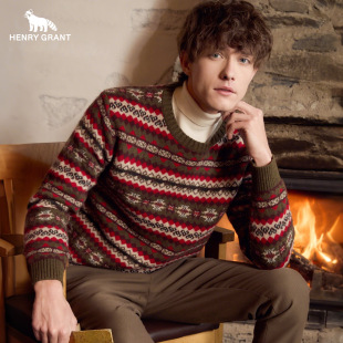 HENRY GRANT/亨利格兰羊毛混纺柔软舒适立体质感提花设计羊毛衫