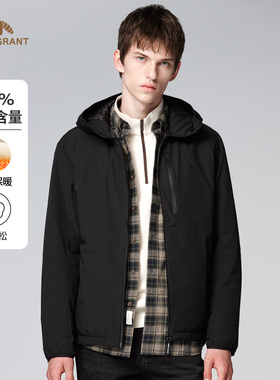 亨利格兰小熊猫黑色羽绒服男士秋冬英伦运动风拉链连帽白鸭绒外套