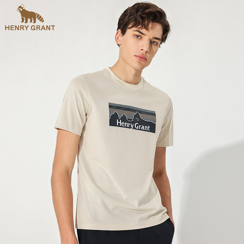 亨利格兰小熊猫 男夏季新品简约休闲圆领清凉时尚百搭短袖T恤男装
