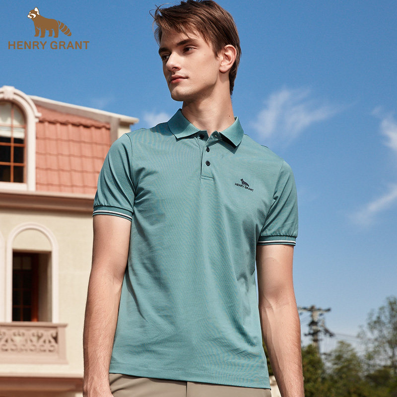 亨利格兰小熊猫 男士夏季新品休闲清凉撞色翻领T恤百搭短袖polo