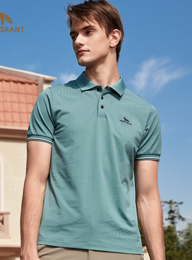 亨利格兰小熊猫 男士夏季新品休闲清凉撞色翻领T恤百搭短袖polo衫