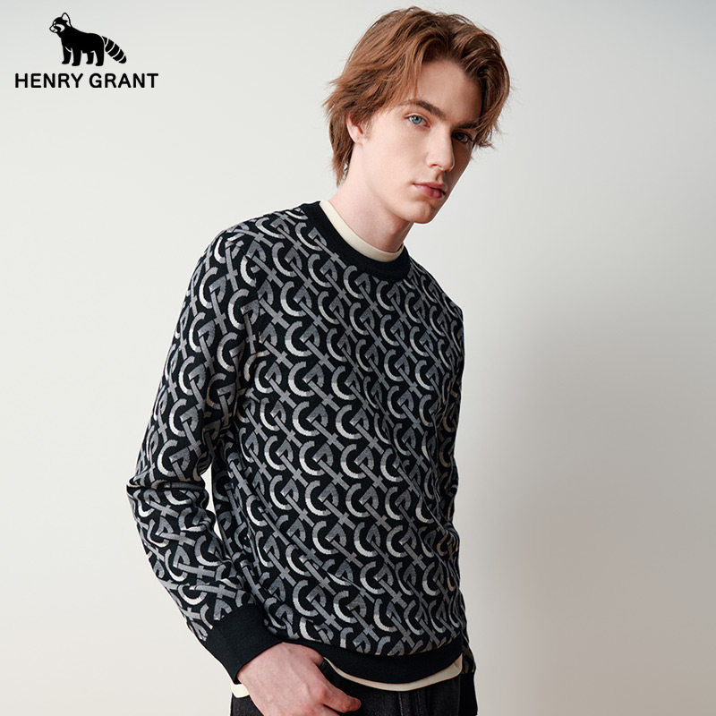 亨利格兰小熊猫秋冬新品男士英伦休闲时尚印花长袖保暖针织羊毛衫,男装,针织衫/毛衣,淘宝优惠券,粉丝福利购,淘宝优惠卷