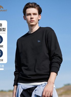 亨利格兰纯色宽松卫衣男士2025秋冬英伦休闲百搭纯棉微廓圆领t恤