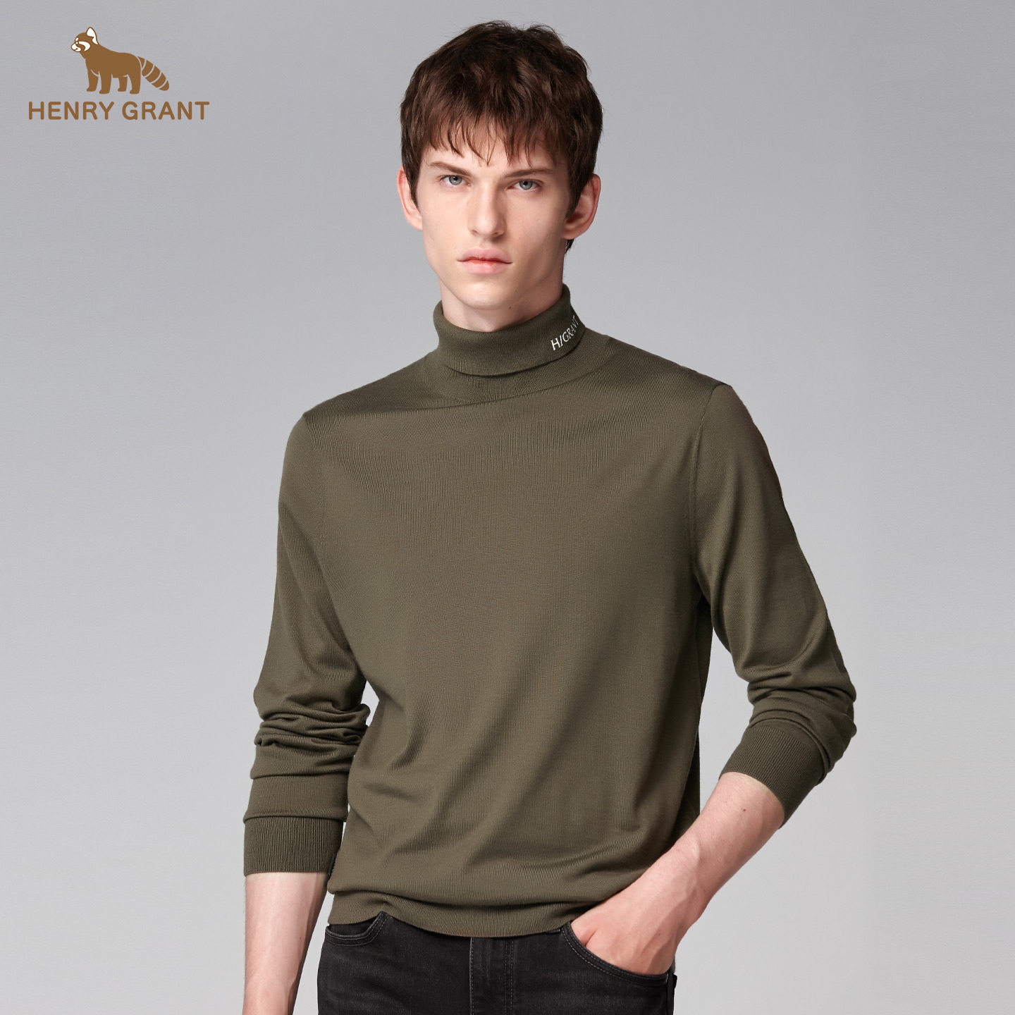 亨利格兰高领羊毛衫男士2026秋冬纯色百搭打底上衣保暖长袖针织衫
