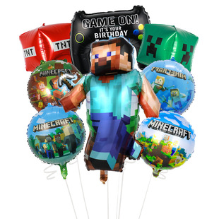 我的世界主题生日派对气球背景布 布置装饰Minecraft桌布帽子拉旗
