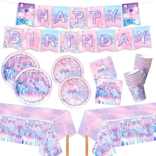 亚马逊Kpop猎魔女团主题女孩生日派对一次性桌布横幅背景布装饰品