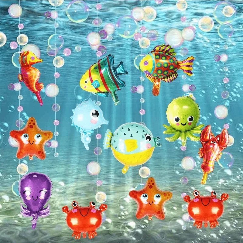 海洋动物主题生日派对铝膜气球海底世界章鱼龙虾海马气球