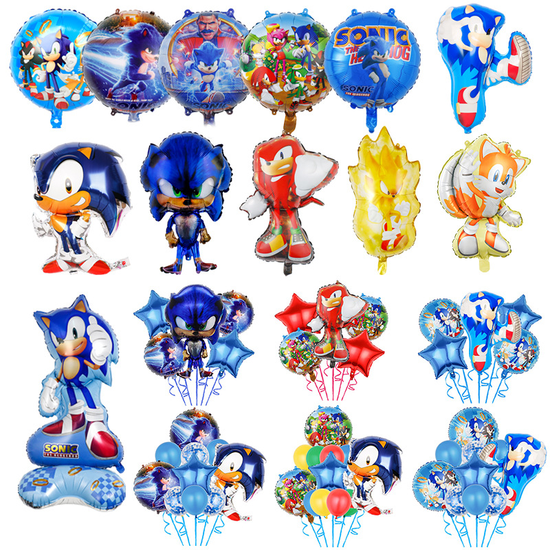 新款铝膜气球刺猬索尼克儿童生日气球圆形卡通铝箔气球装饰布置