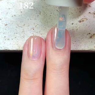 绿色生活 温柔冰透裸粉色细闪偏光美甲指甲油纯色叠涂免烤可撕
