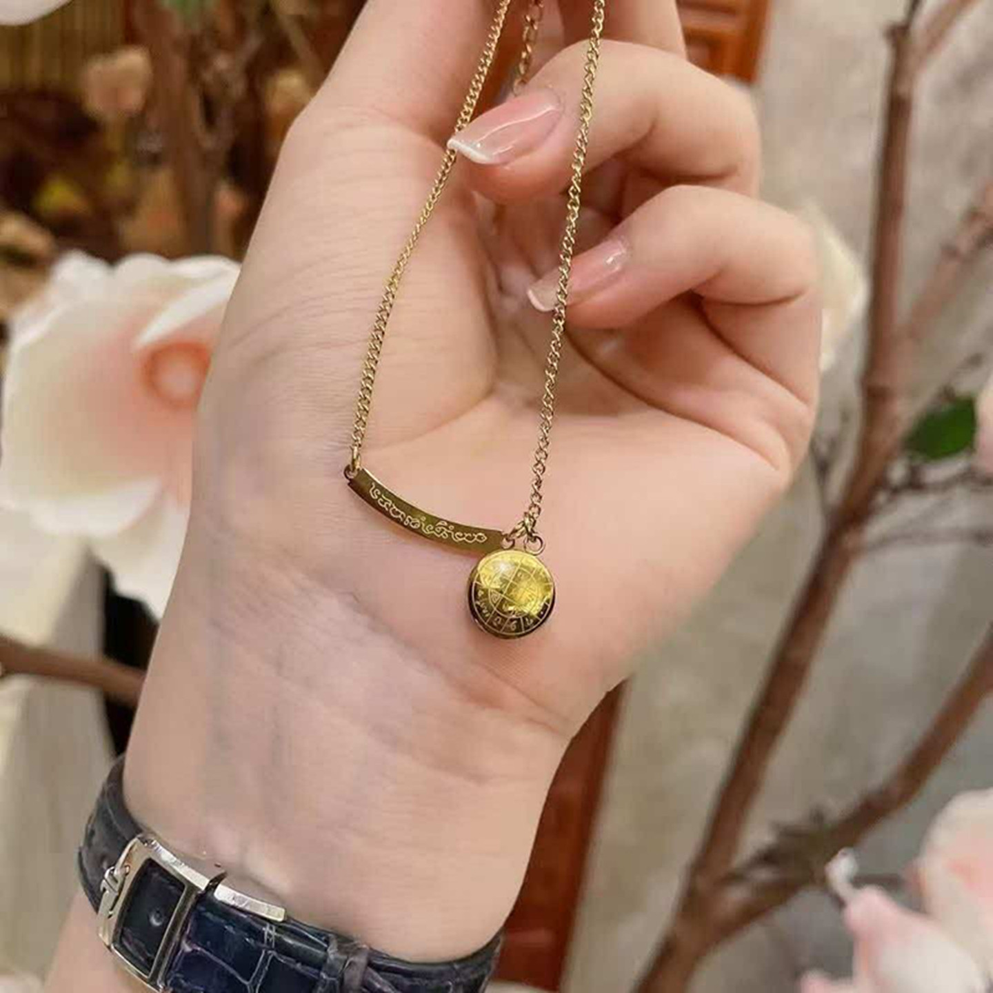 泰国正品转云星盘经纹脚链纯银金色开口脚踝链七夕礼物