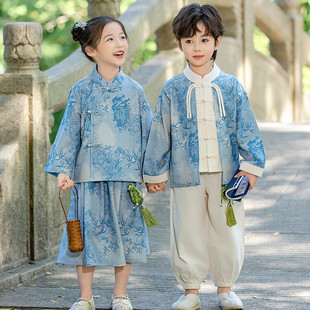 幼儿园中秋节汉服古装国风唐装姐弟装小学生三字经诗歌朗诵表演服