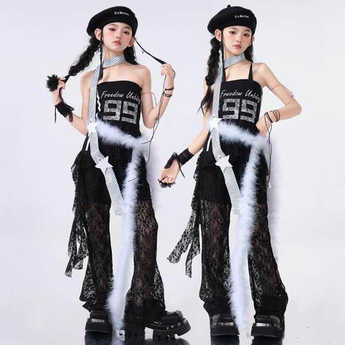 女童爵士舞服装潮酷时髦女孩jazz街舞演出服少儿洋气夏季炸街套装