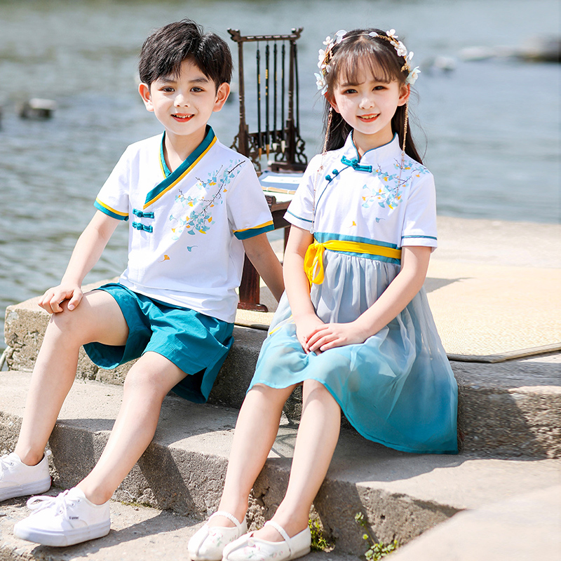 汉服男女童国学古装儿童演出服书童合唱朗诵小学生班服六一表演服