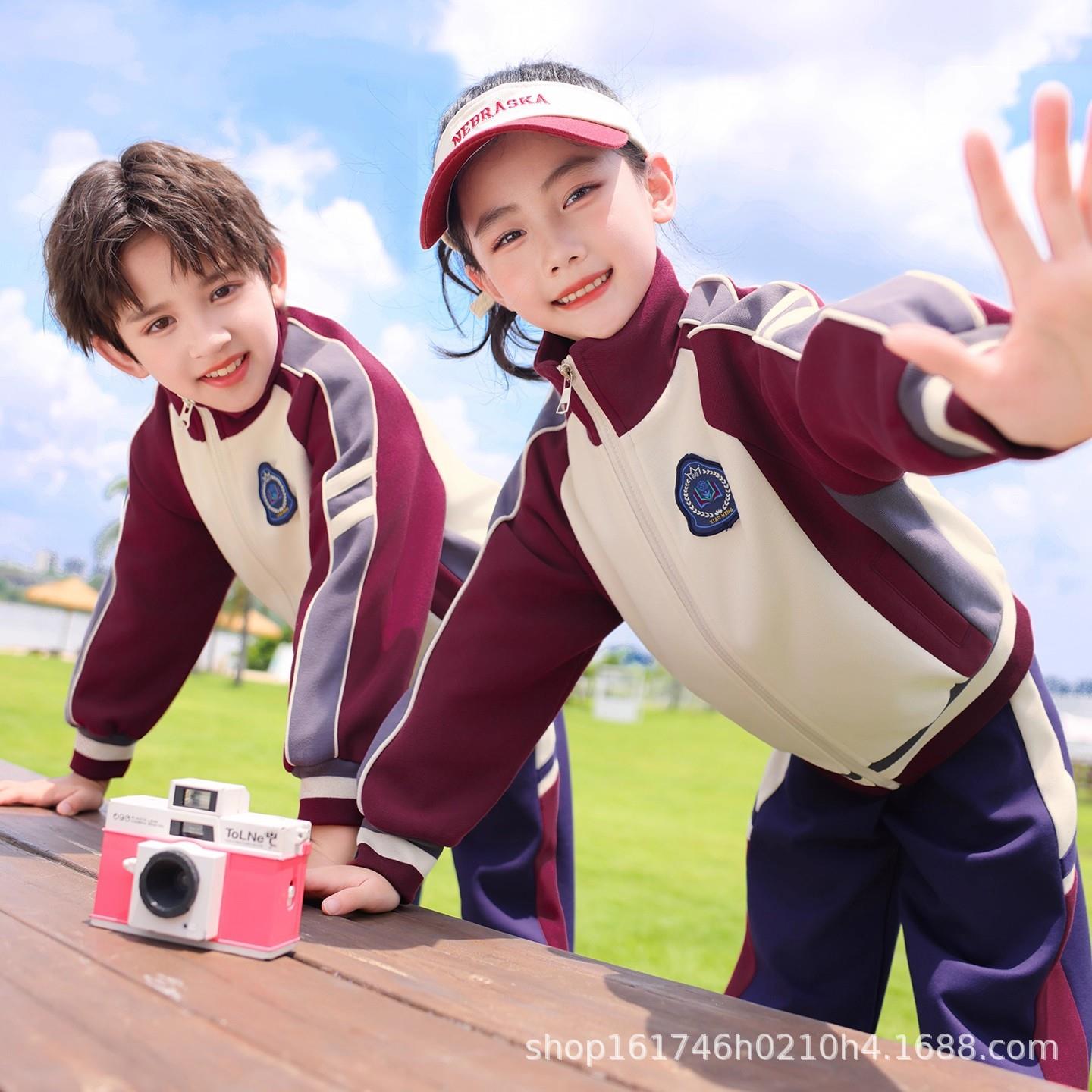 班服小学生春秋款套装幼儿园园服秋季三件套一年级运动会红色校服